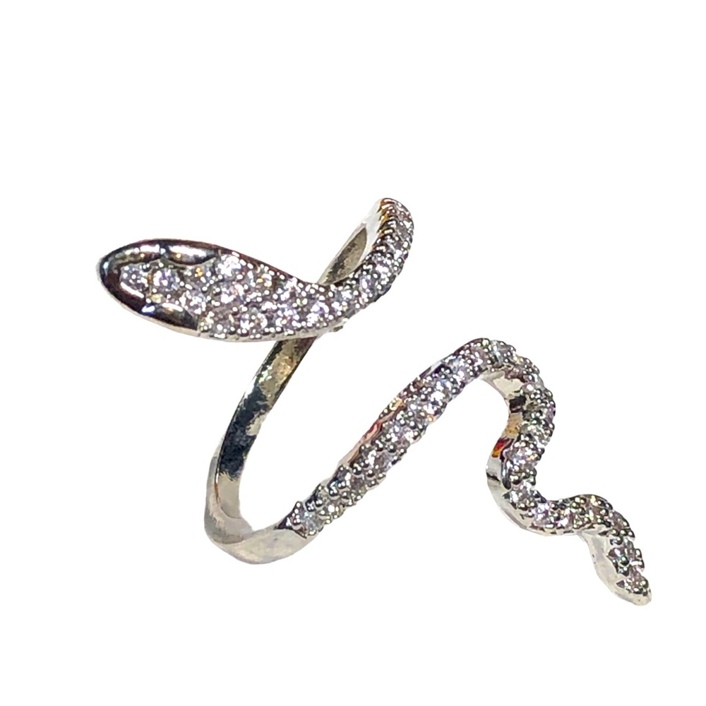 Rhinestone encrusted Cute silver SNAKE ring-fashion-small/adjustable